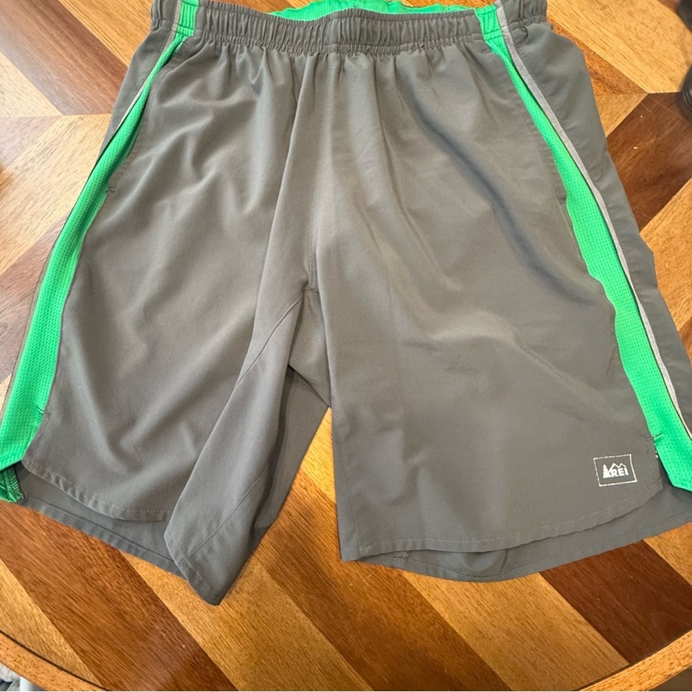 REI Athletic Shorts in Gray with Green Trim